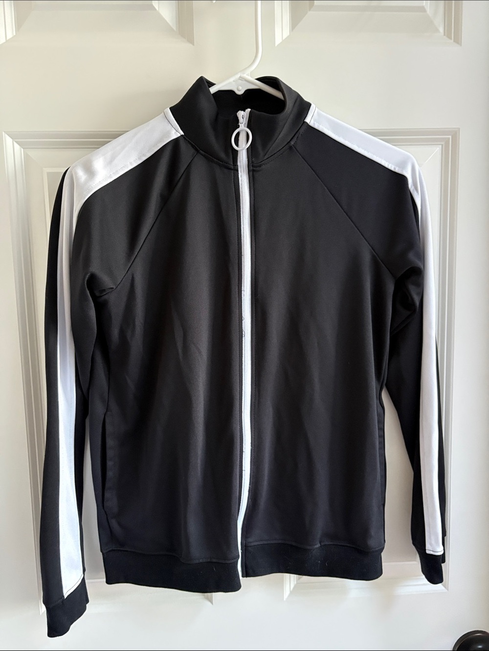 Black Track Jacket with White Stripe - Full Zip